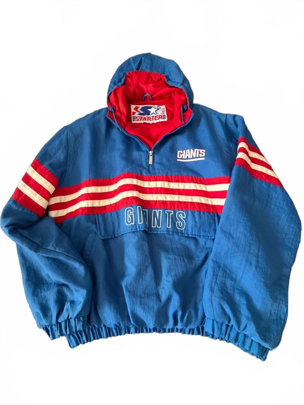 Vintage Starter New York Giants Pullover Hooded Jacket Blue Red NFL Large